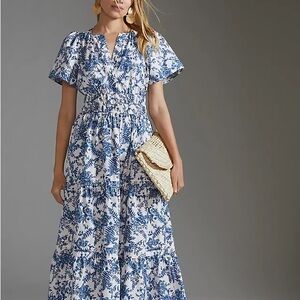 BESTSELLING NWOT ANTHROPOLOGIE SOMERSET MAXI DRESS BLUE WHITE FLORAL PRINT